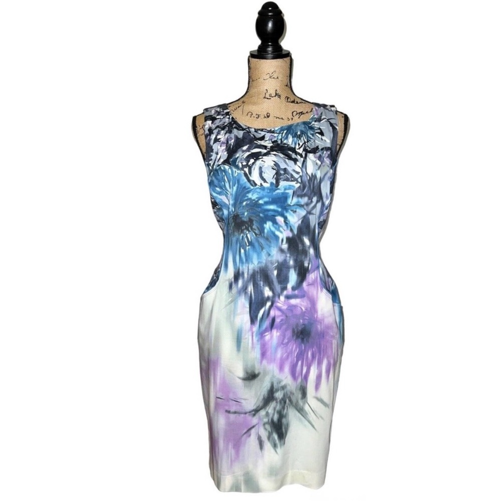Elie Tahari Sleeveless Watercolor Sheath Dress